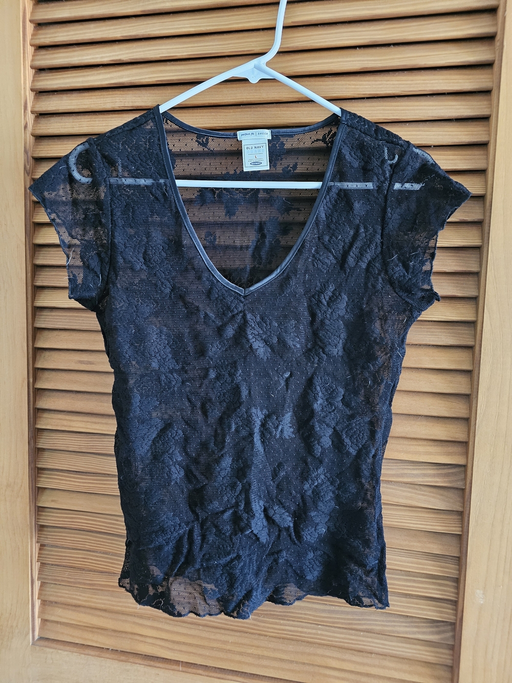 Old Navy Black Sheer Floral Lace V-Neck Shirt